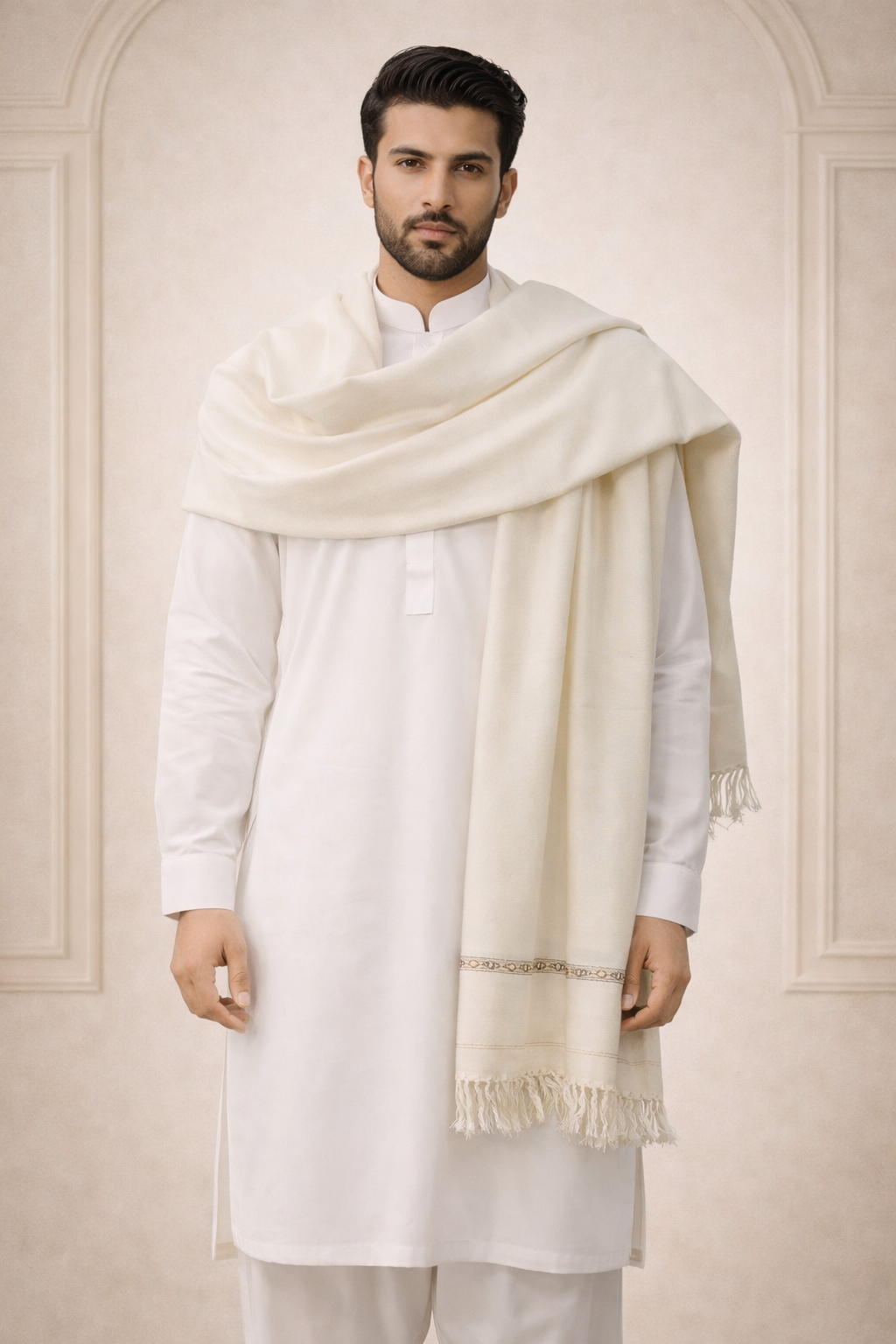 Cream Men's Pakistani Wool Shawl