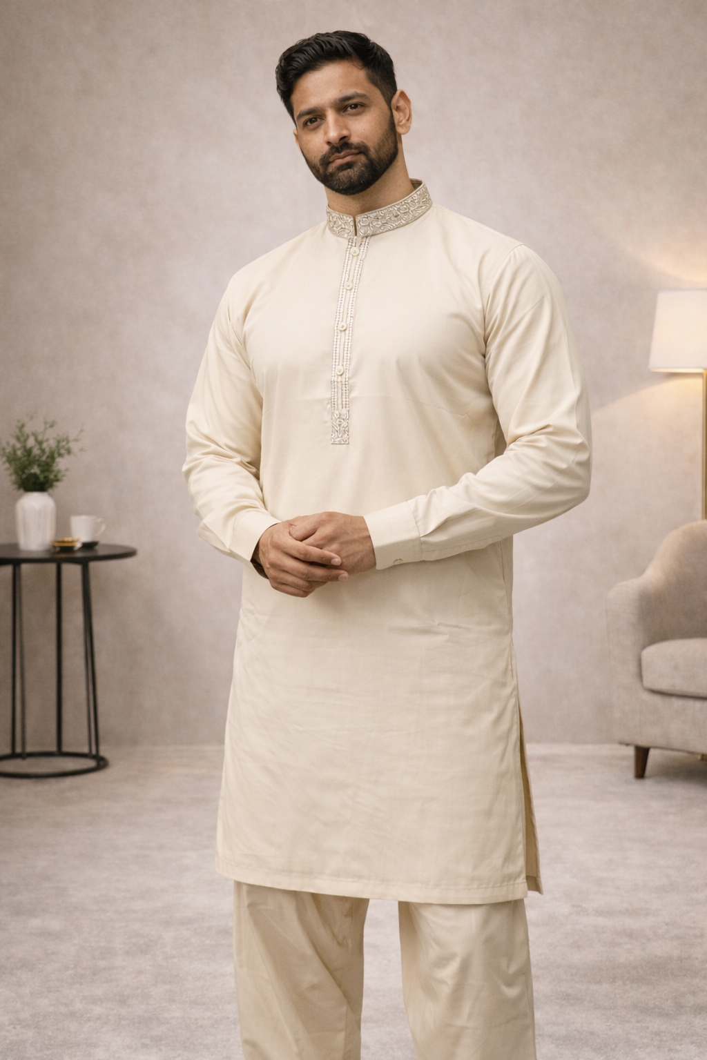 mens pakistani shalwar kameez cream 
