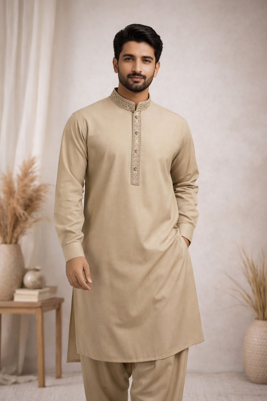 Men’s Embroidered Shalwar Kameez – Casual Traditional Pakistani Wear