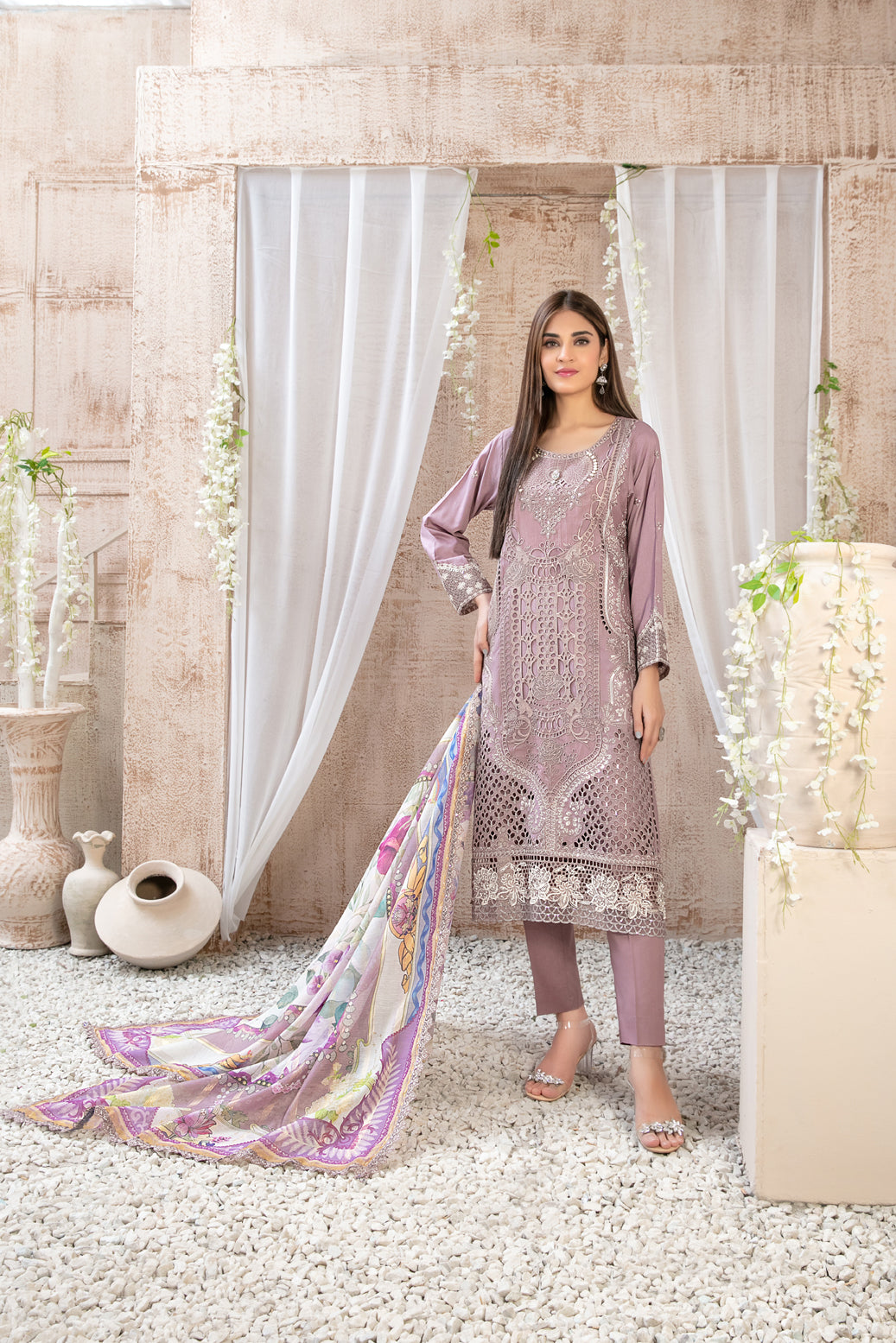 Semi-Unstitched ILONA Fancy Embroidered Collection by Tawakkal D-9586