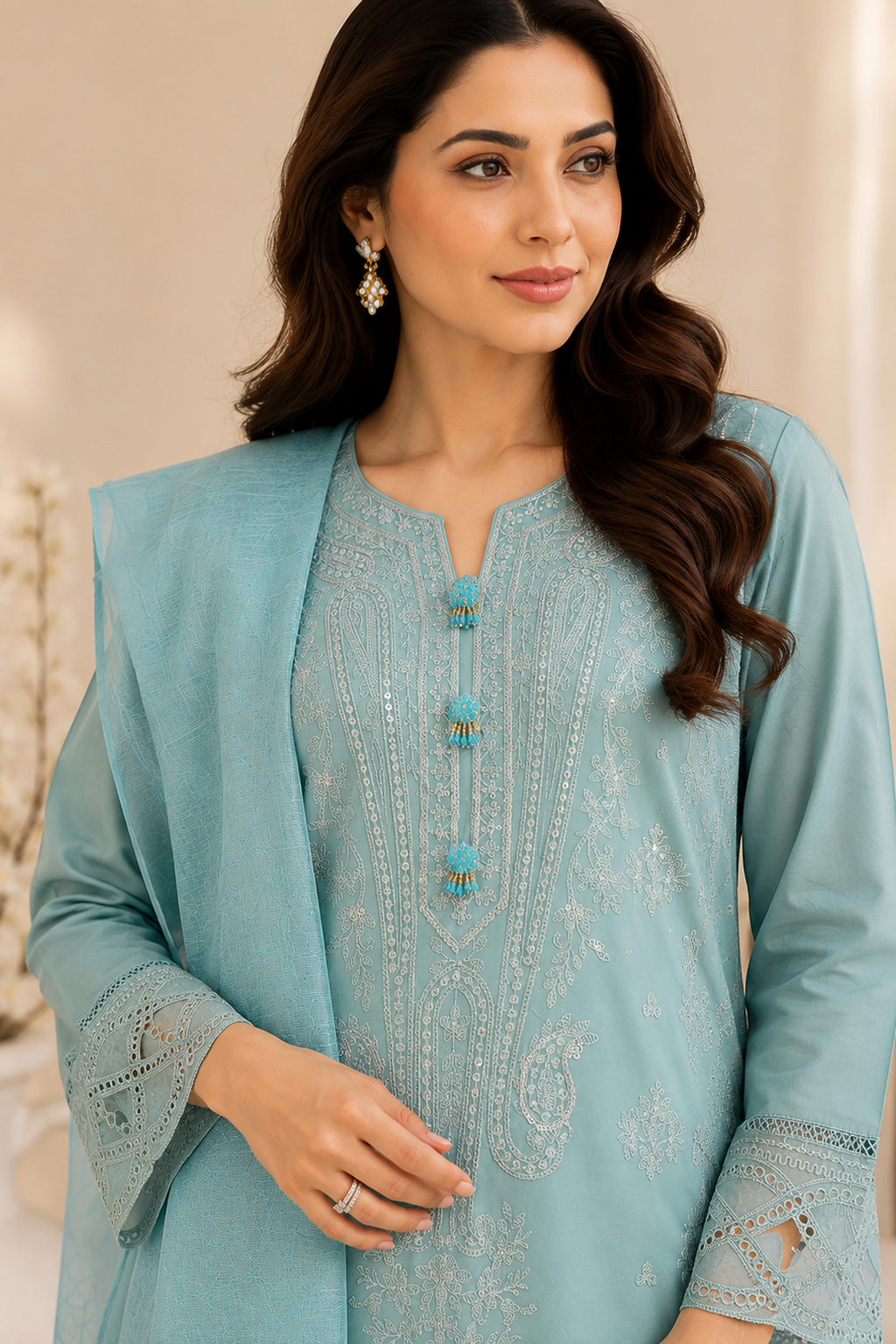 duck egg ladies women pakistan palazzo salwar suit close view