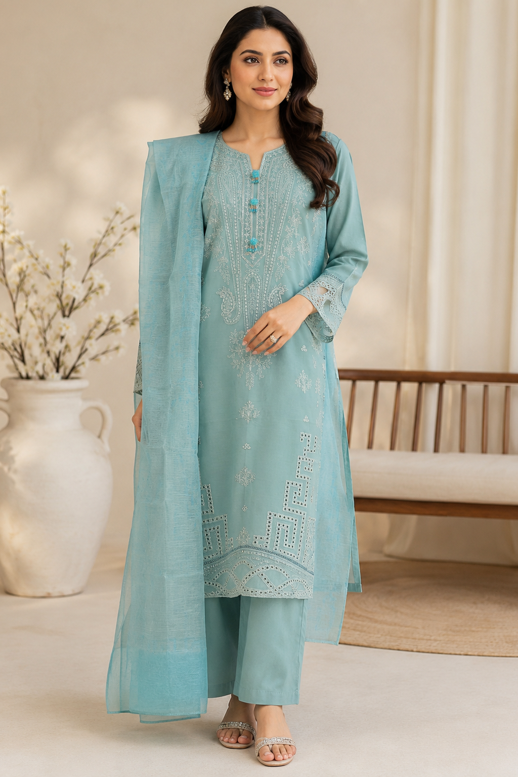 duck egg ladies women pakistan palazzo salwar suit full view