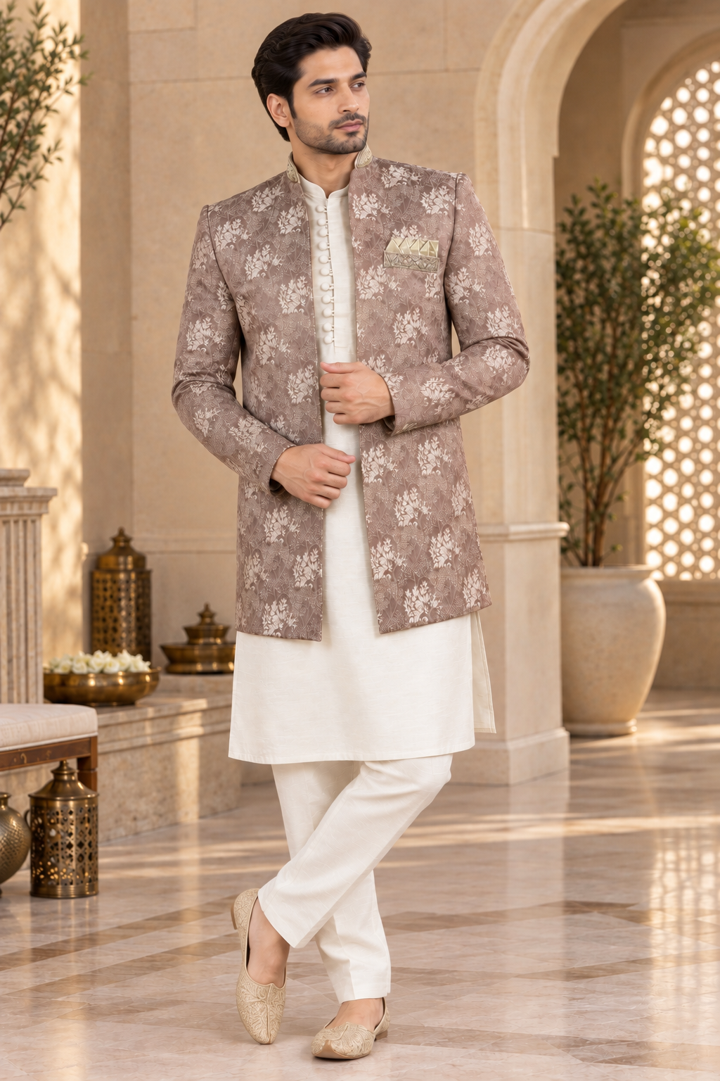 Men’s Dusty Pink Indian Jodhpuri Prince Open - Style Coat Jacket