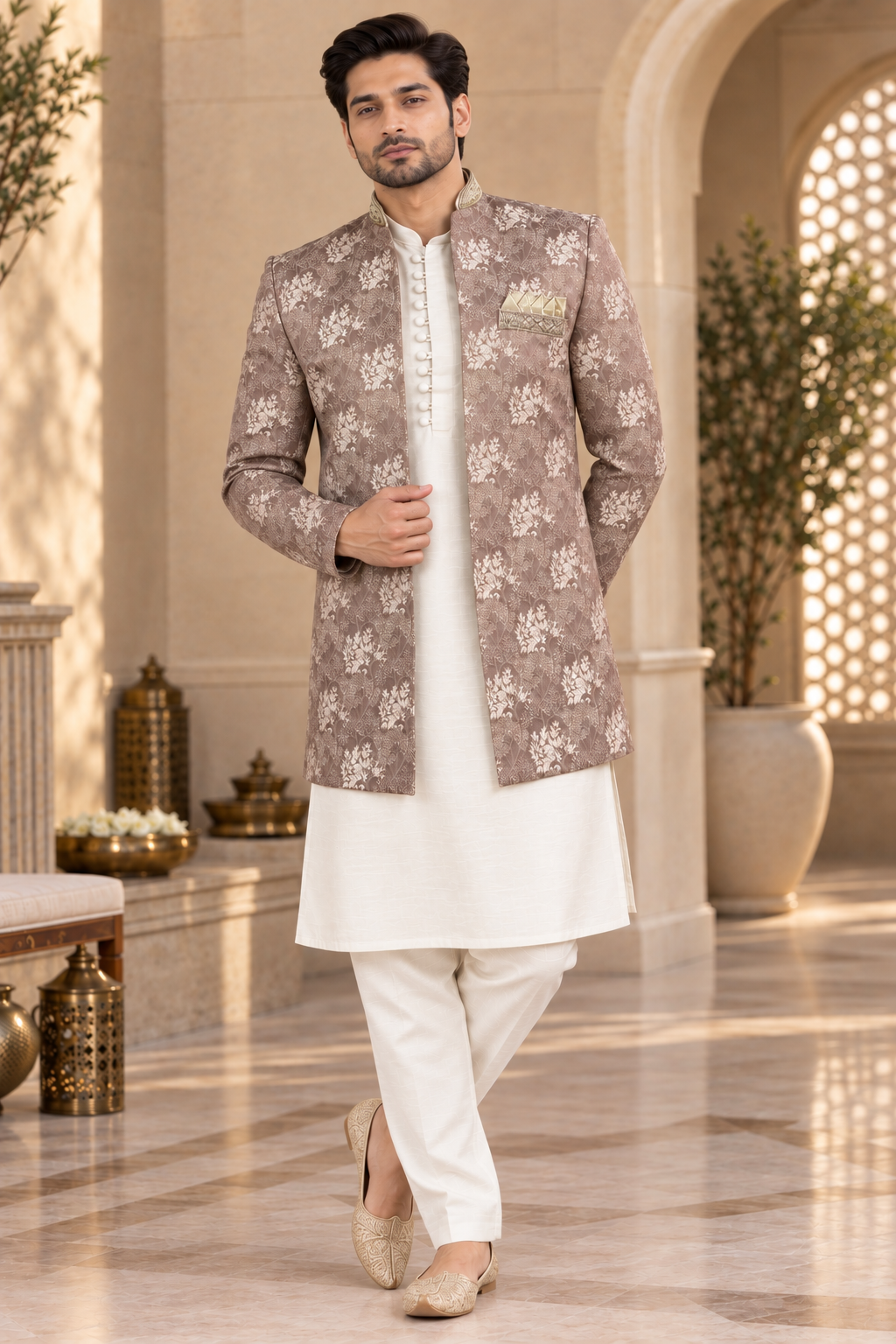 Men’s Dusty Pink Indian Jodhpuri Prince Open - Style Coat Jacket