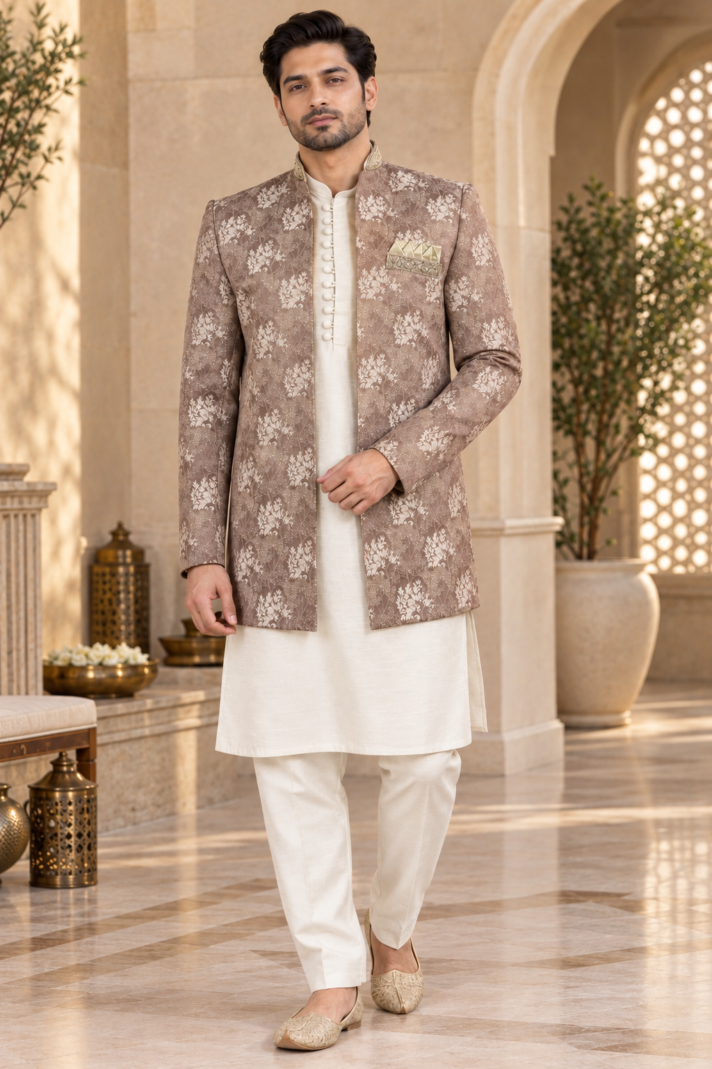 Men’s Dusty Pink Indian Jodhpuri Prince Open - Style Coat Jacket