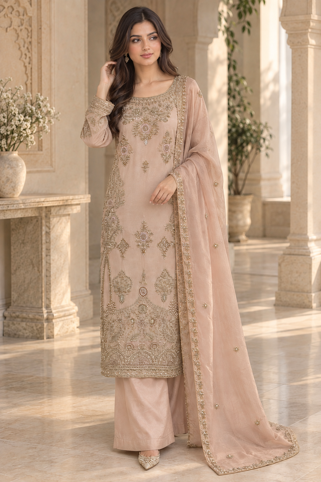 Dusty Pink Embroidered Indian Palazzo Suit