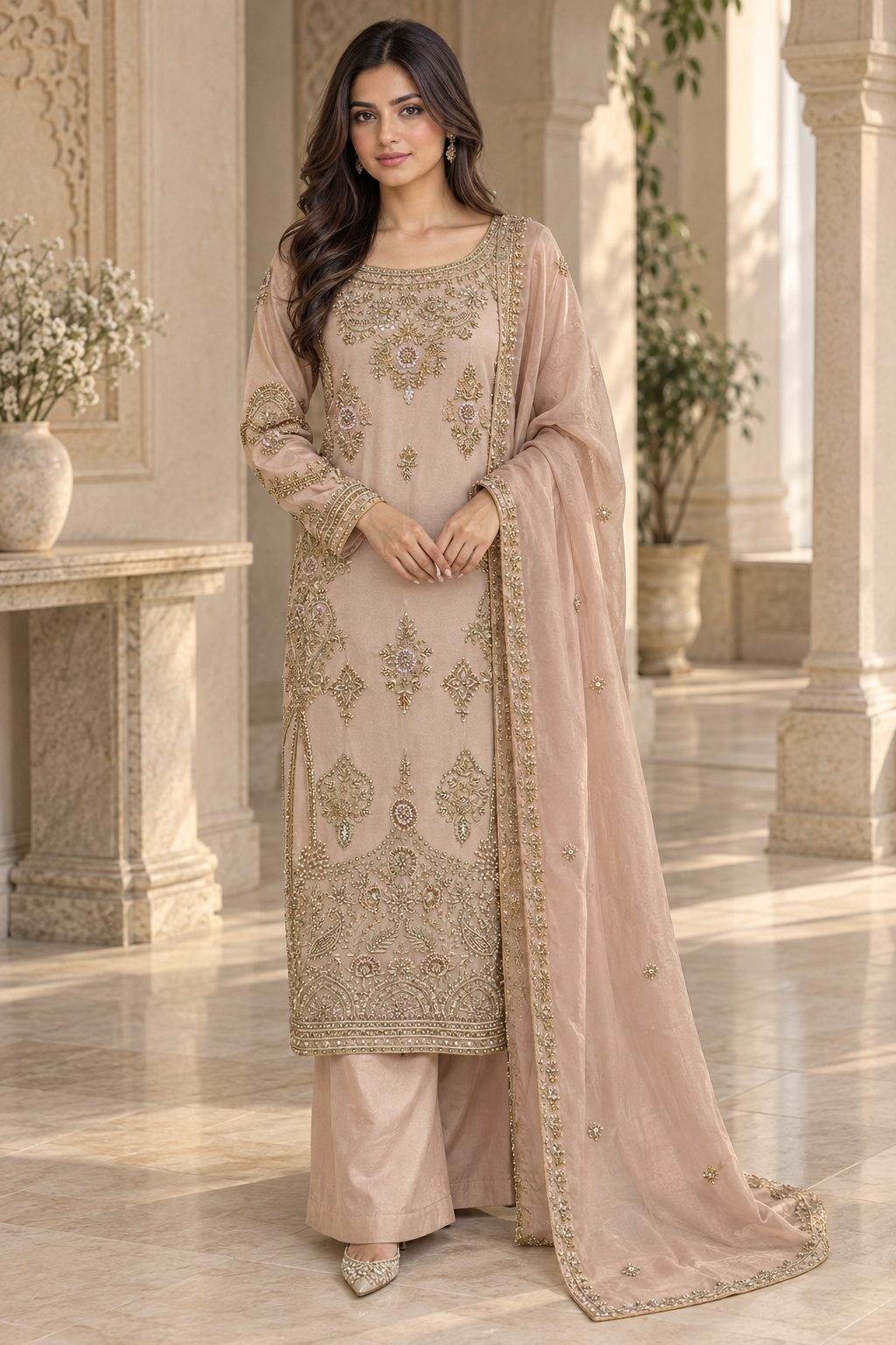 Dusty Pink Embroidered Indian Palazzo Suit
