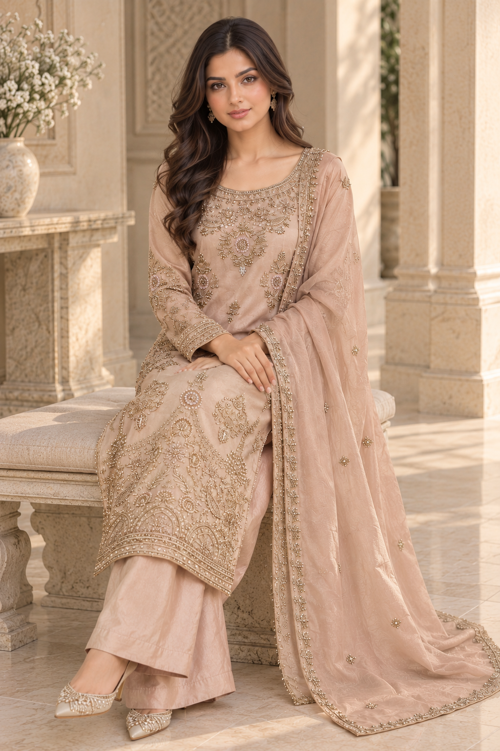 Dusty Pink Embroidered Indian Palazzo Suit