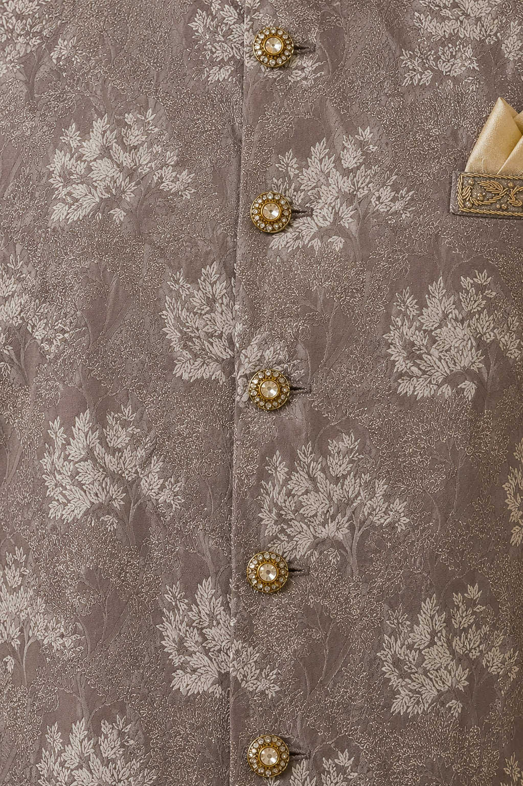 Mens Dusty Pink Waistcoat Floral Brocade Fabric Button View
