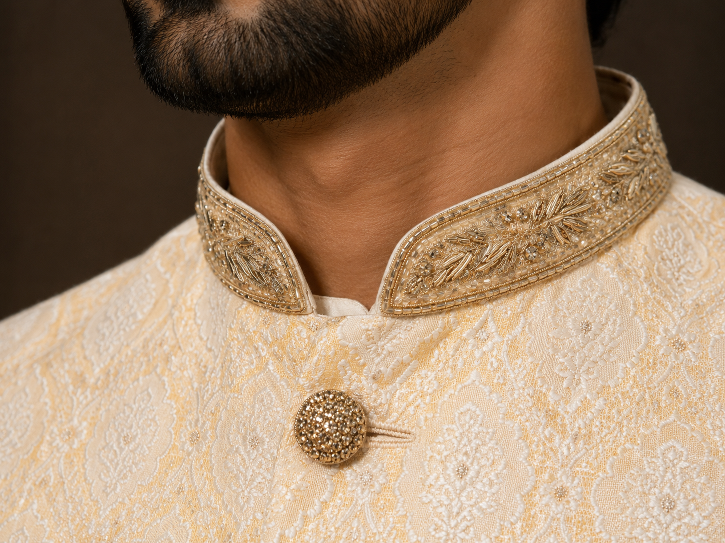 Cream & Gold Mens Indian Nehru Jacket