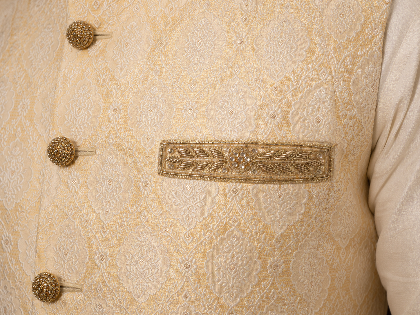 Cream & Gold Mens Indian Nehru Jacket