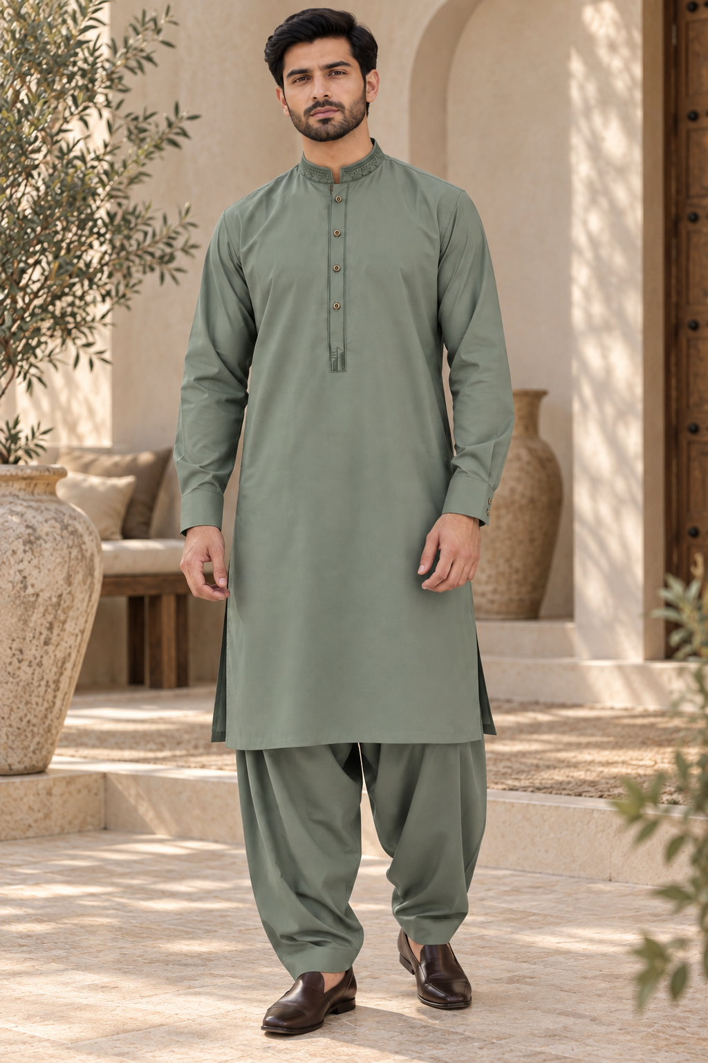 Men’s Green Embroidered Pakistani Shalwar Kameez