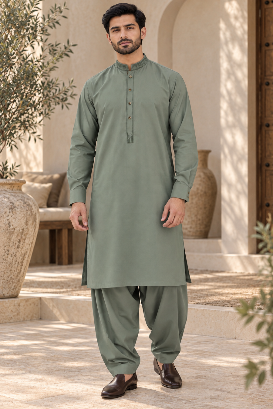 Men’s Green Embroidered Pakistani Shalwar Kameez