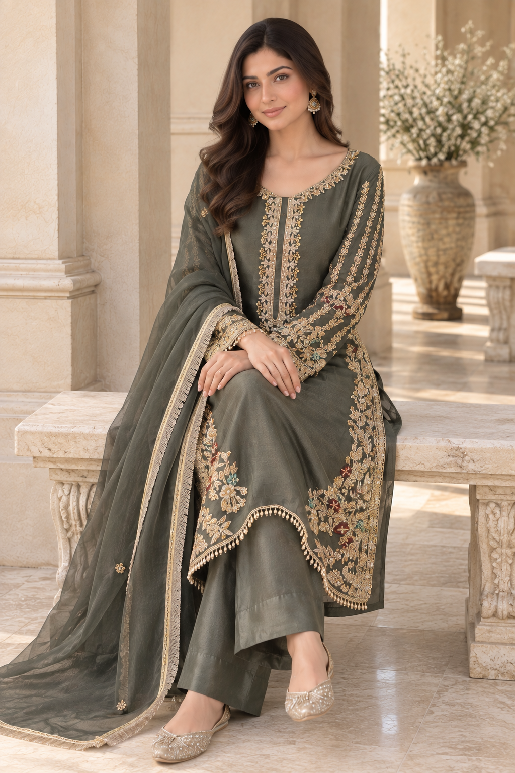 Dark Olive Green Indian Palazzo Suit