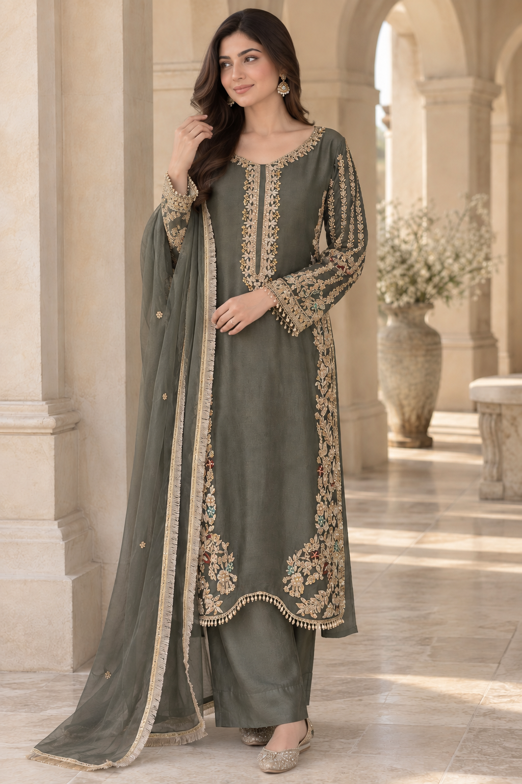 Dark Olive Green Indian Palazzo Suit