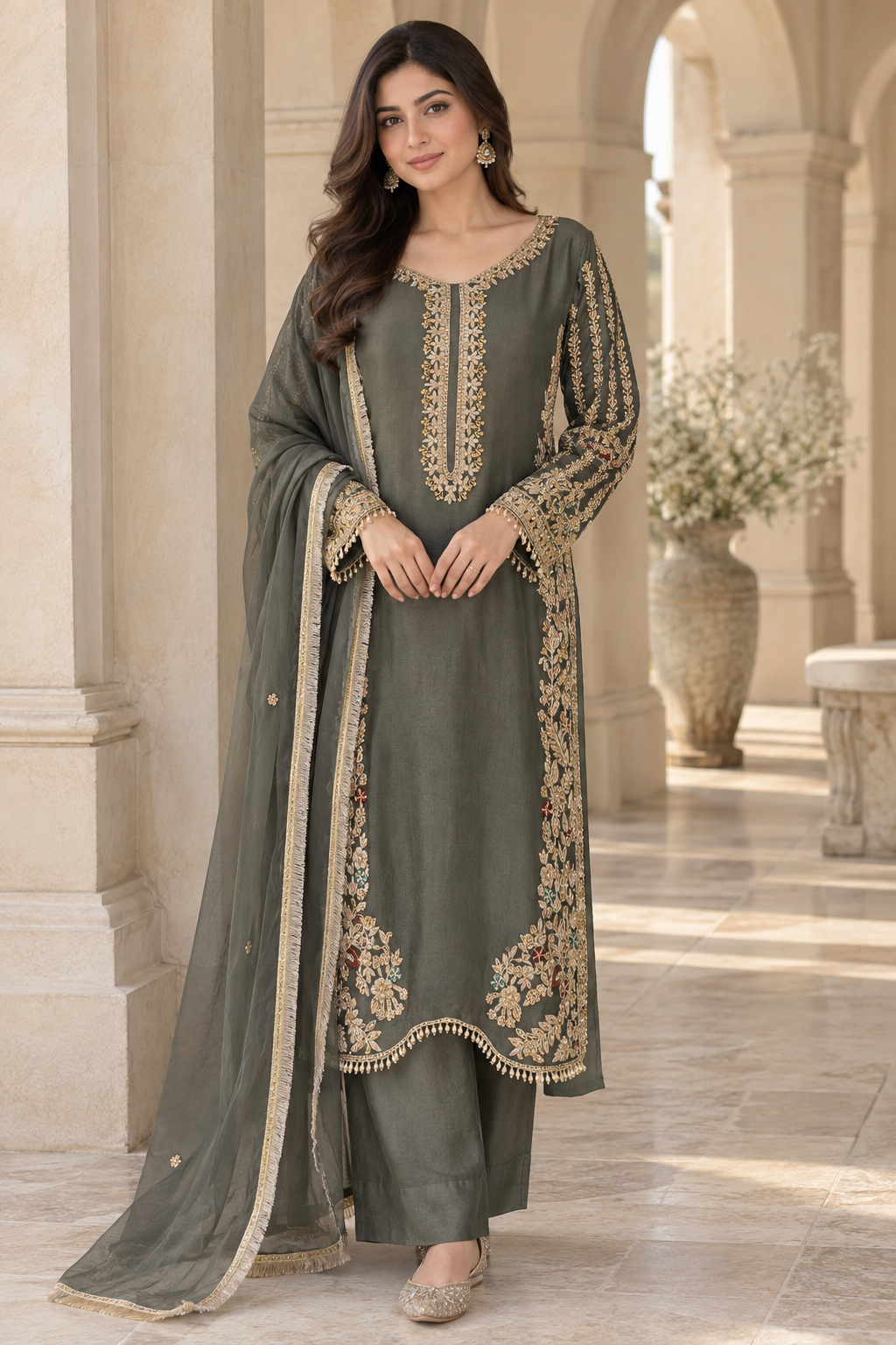 Dark Olive Green Indian Palazzo Suit