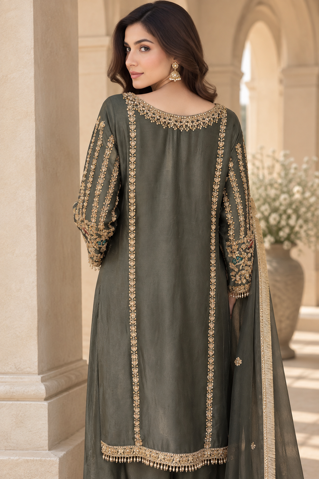 Dark Olive Green Indian Palazzo Suit