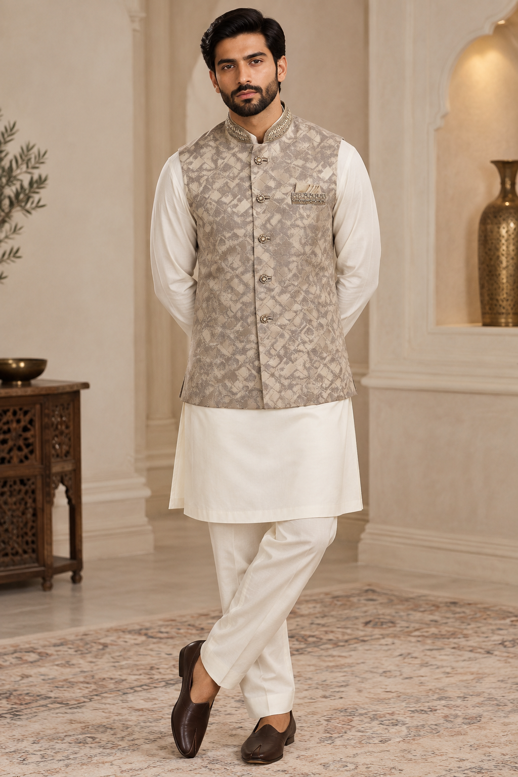 Mens Grey Faux Indian Nehru Jacket