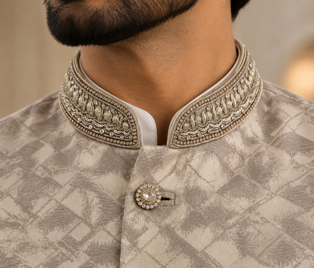 Mens Grey Faux Indian Nehru Jacket