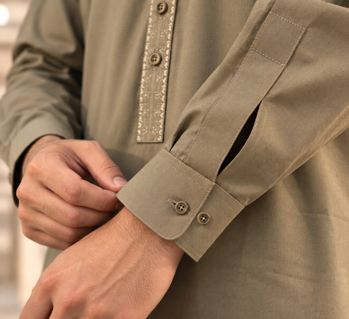 Men’s Khaki Embroidered Shalwar Kameez