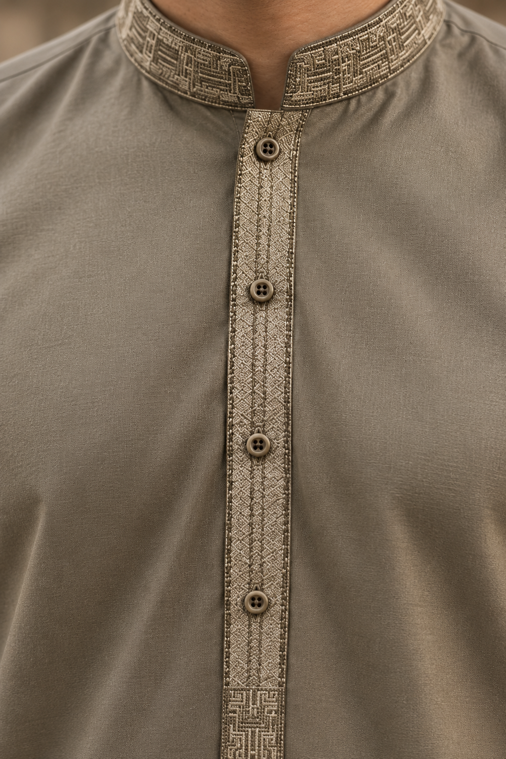 Men’s Embroidered Khaki Shalwar Kameez