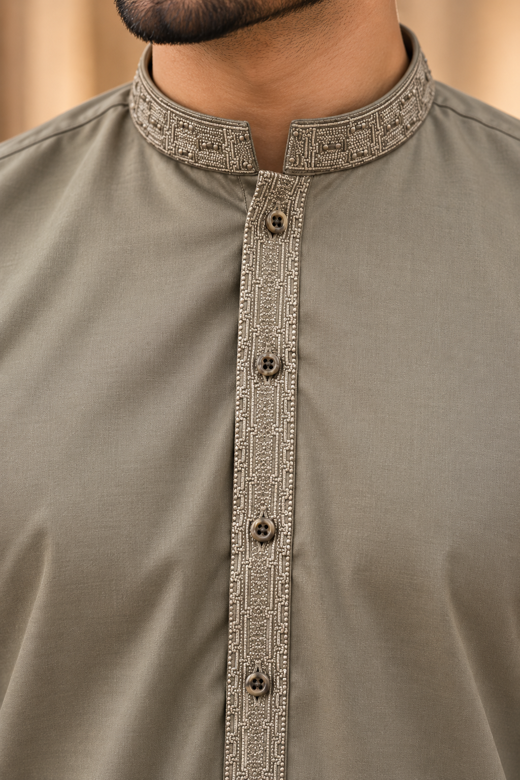 Men’s Embroidered Khaki Shalwar Kameez