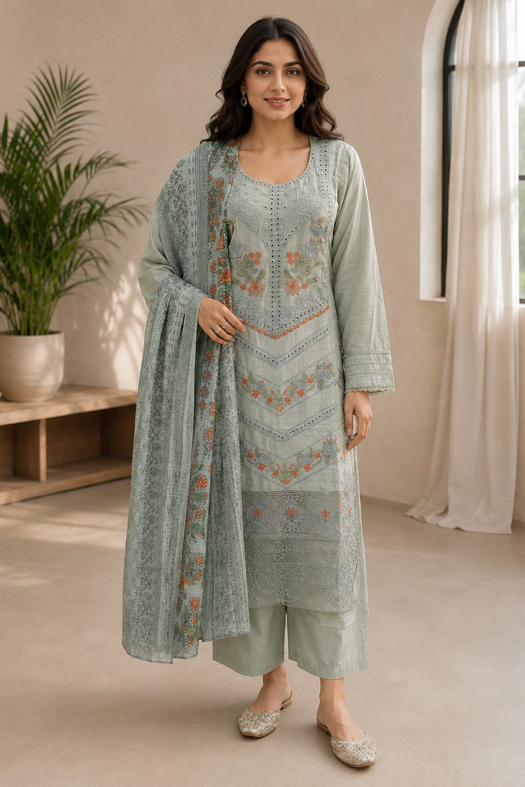 ladies grey palazzo pants trouser salwar suit Pakistani with dupatta