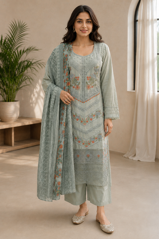 ladies grey palazzo pants trouser salwar suit Pakistani with dupatta