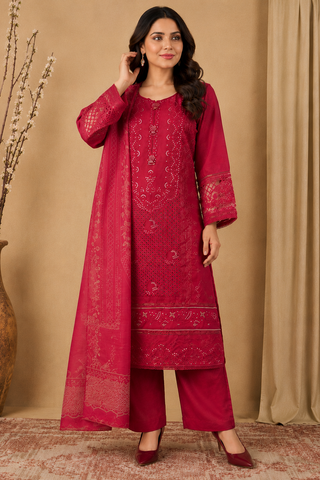 Ladies three piece pakistani palazzo suit outfit for women. Ready made ready to wear. Maroon Colour 