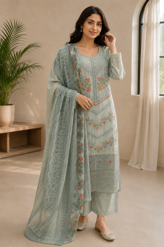 ladies grey palazzo pants trouser salwar suit Pakistani with dupatta 