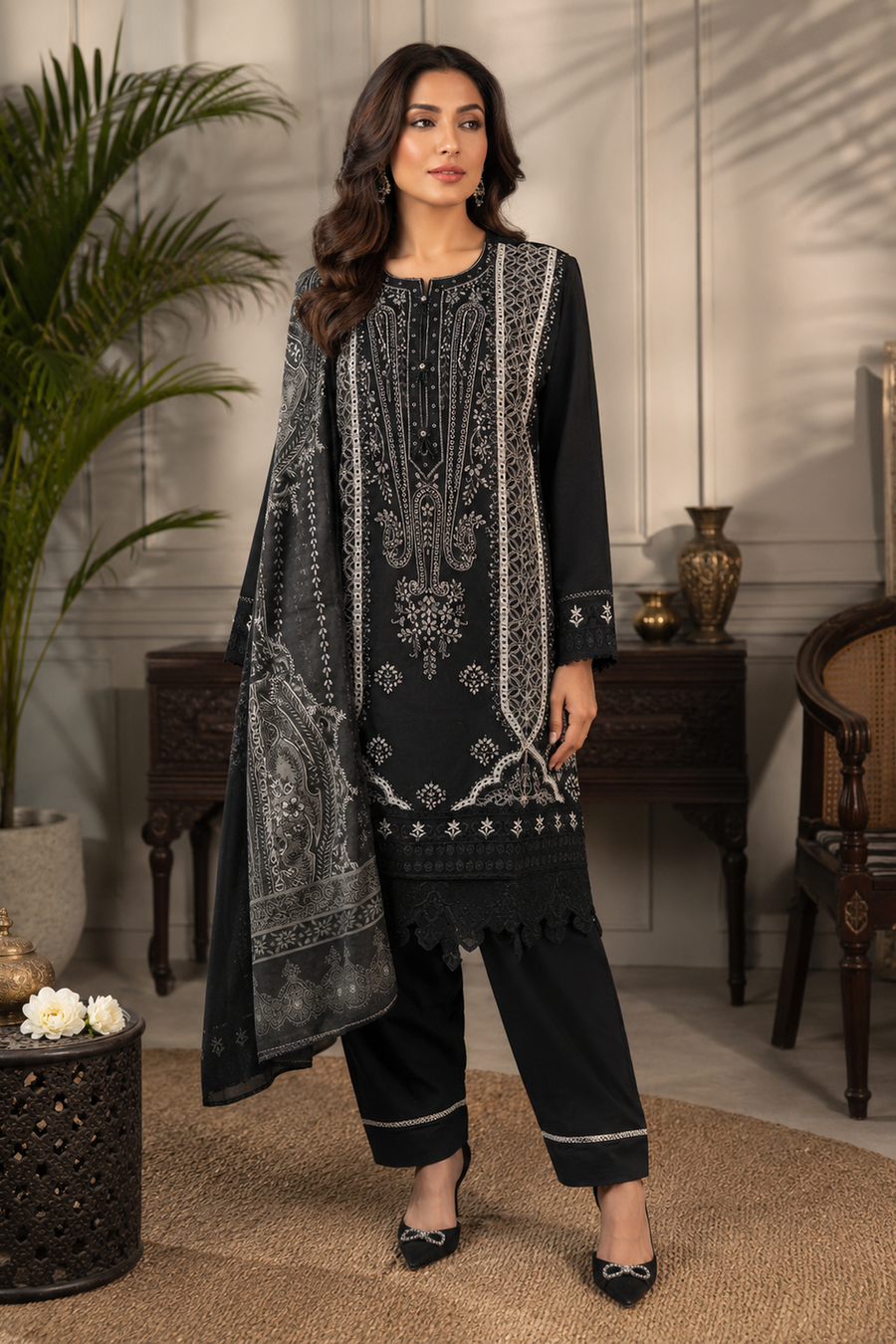 Black Ladies Premium Cotton Palazzo Pants Suit