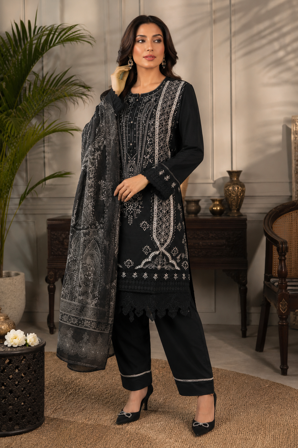Ladies Women black pakistani palazzo pants suit uk