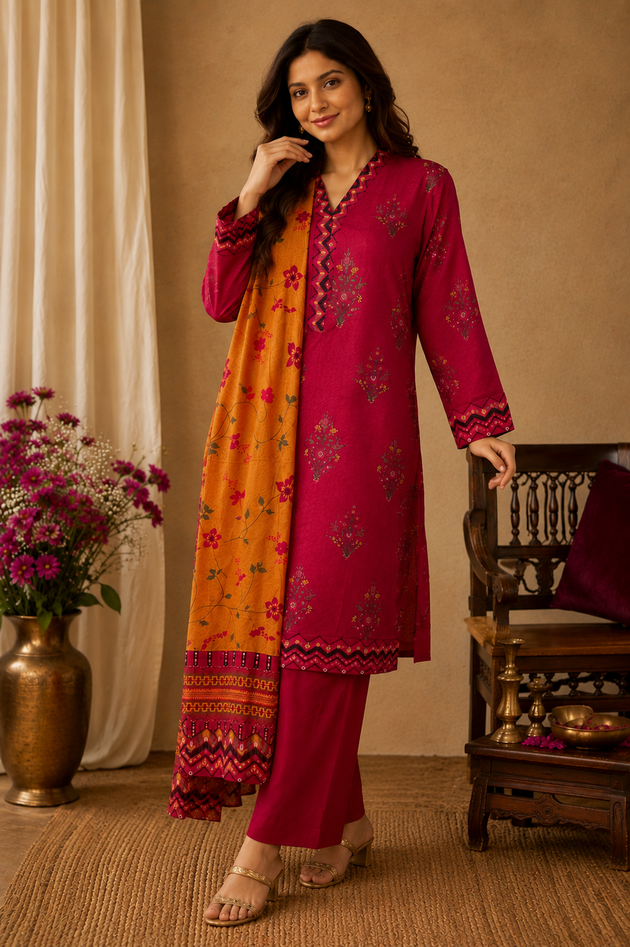Tawakkal Printed Kurta Set with Dupatta – Elegant Everyday Wear