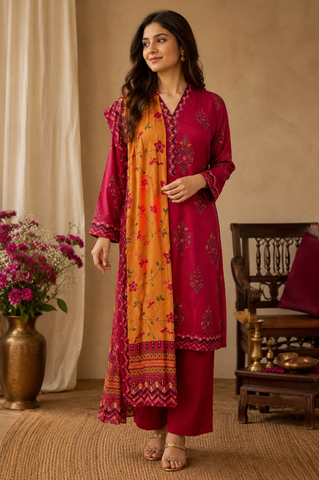 Tawakkal Deep Red Ladies Palazzo Pant Suit Full View