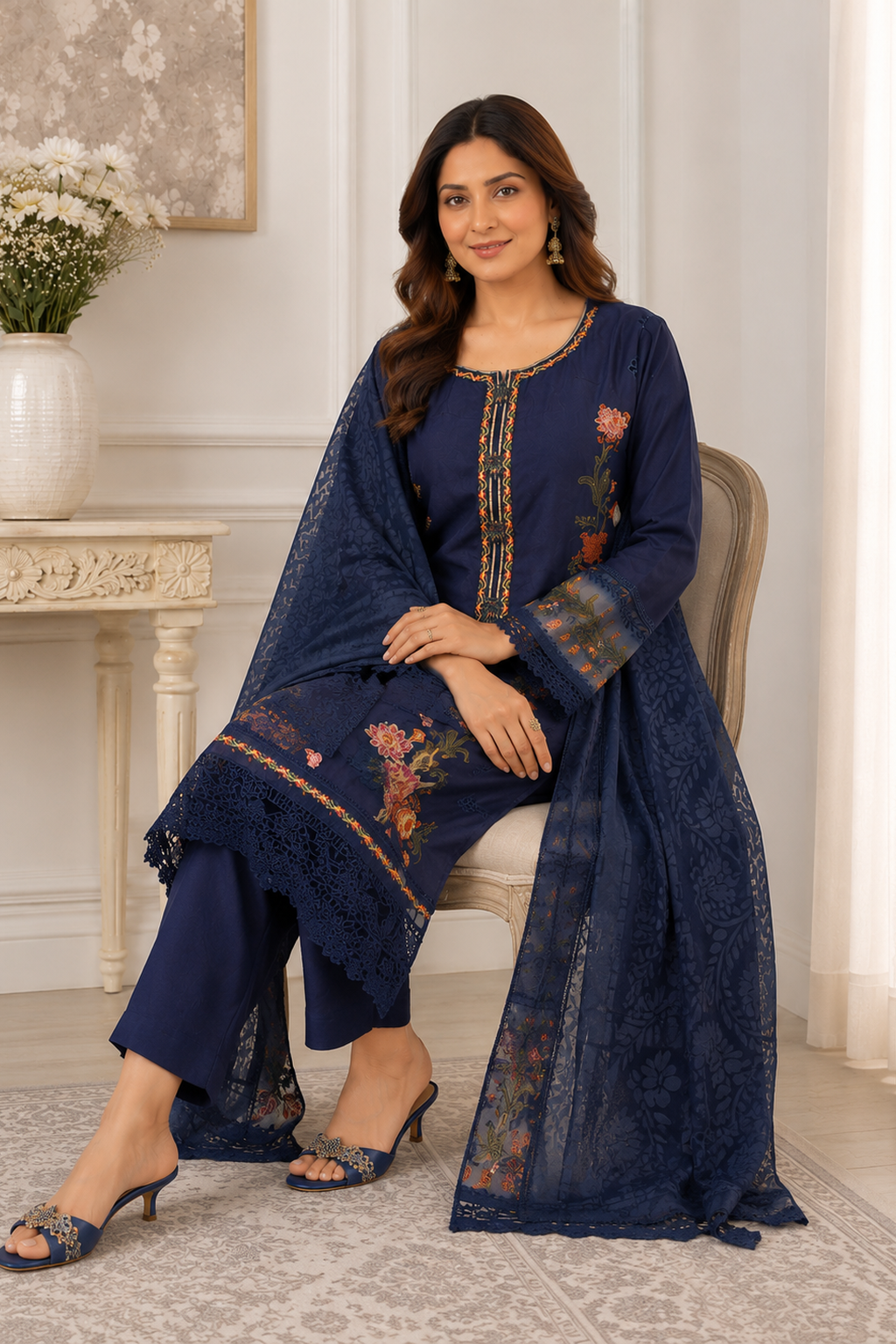 ladies navy blue pakistani palazzo suit