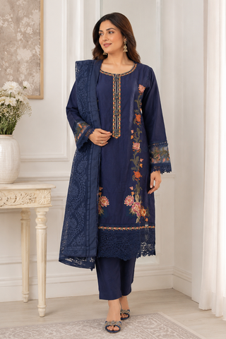 ladies navy blue pakistani palazzo pants suit full view