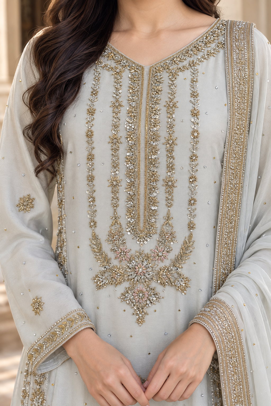 Light Blue Embroidered Indian Palazzo Suit with Dupatta