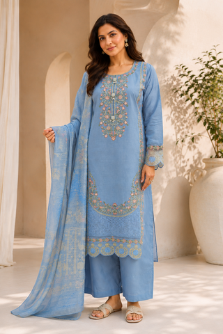 Ladies Light Blue Palazzo Suit - Pakistani Style