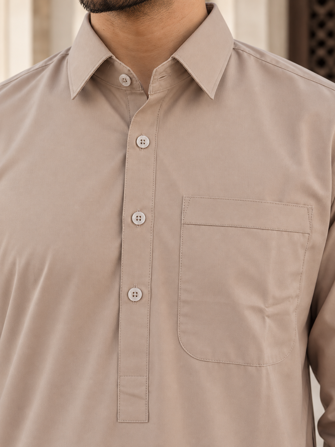 Men’s Light Brown Salwar Kameez with Collar