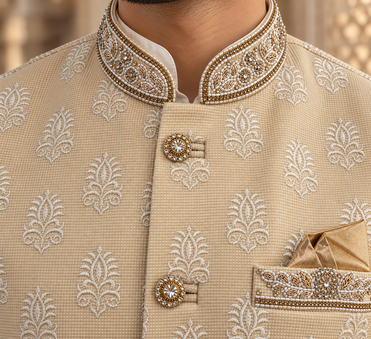 Men’s Gold Embroidered Indian Nehru Jacket