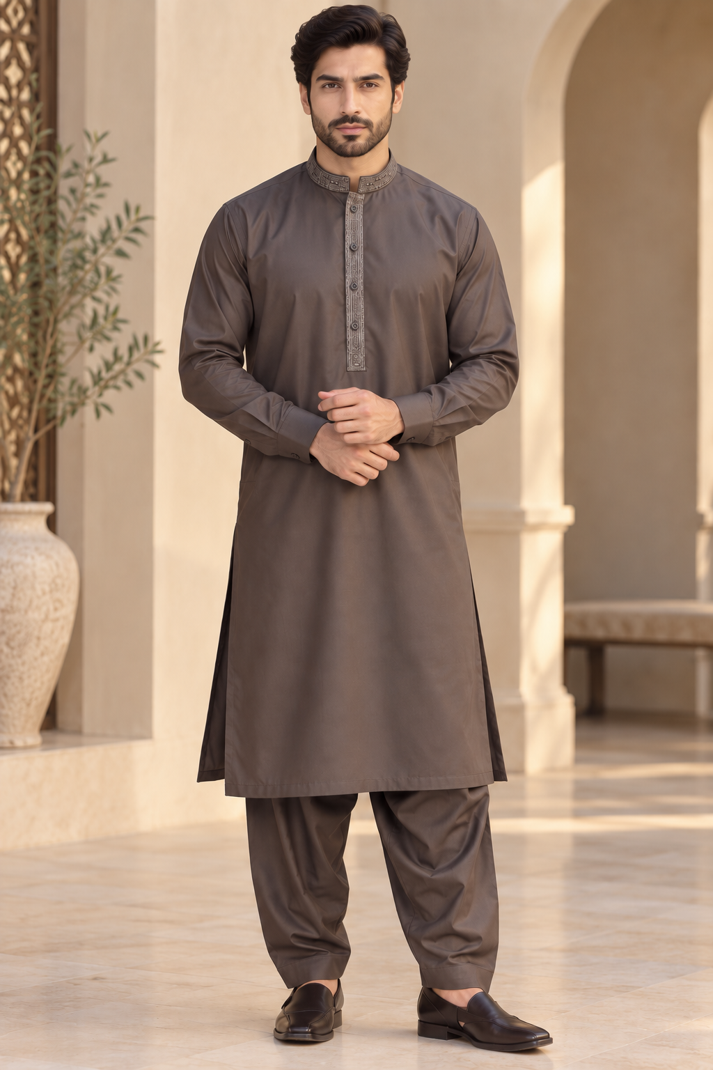 Men’s Lilac Embroidered Shalwar Kameez