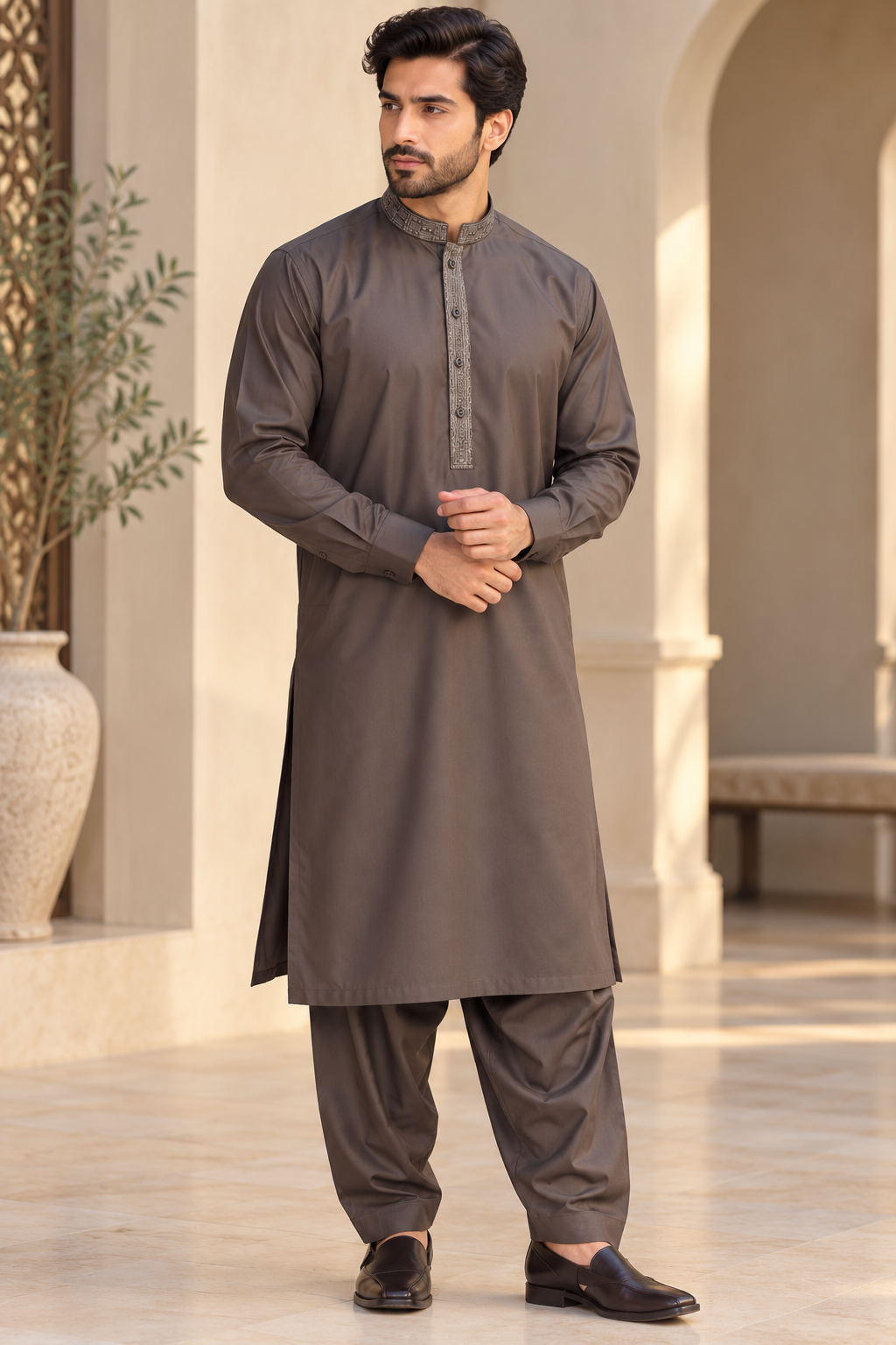 Men’s Lilac Embroidered Shalwar Kameez