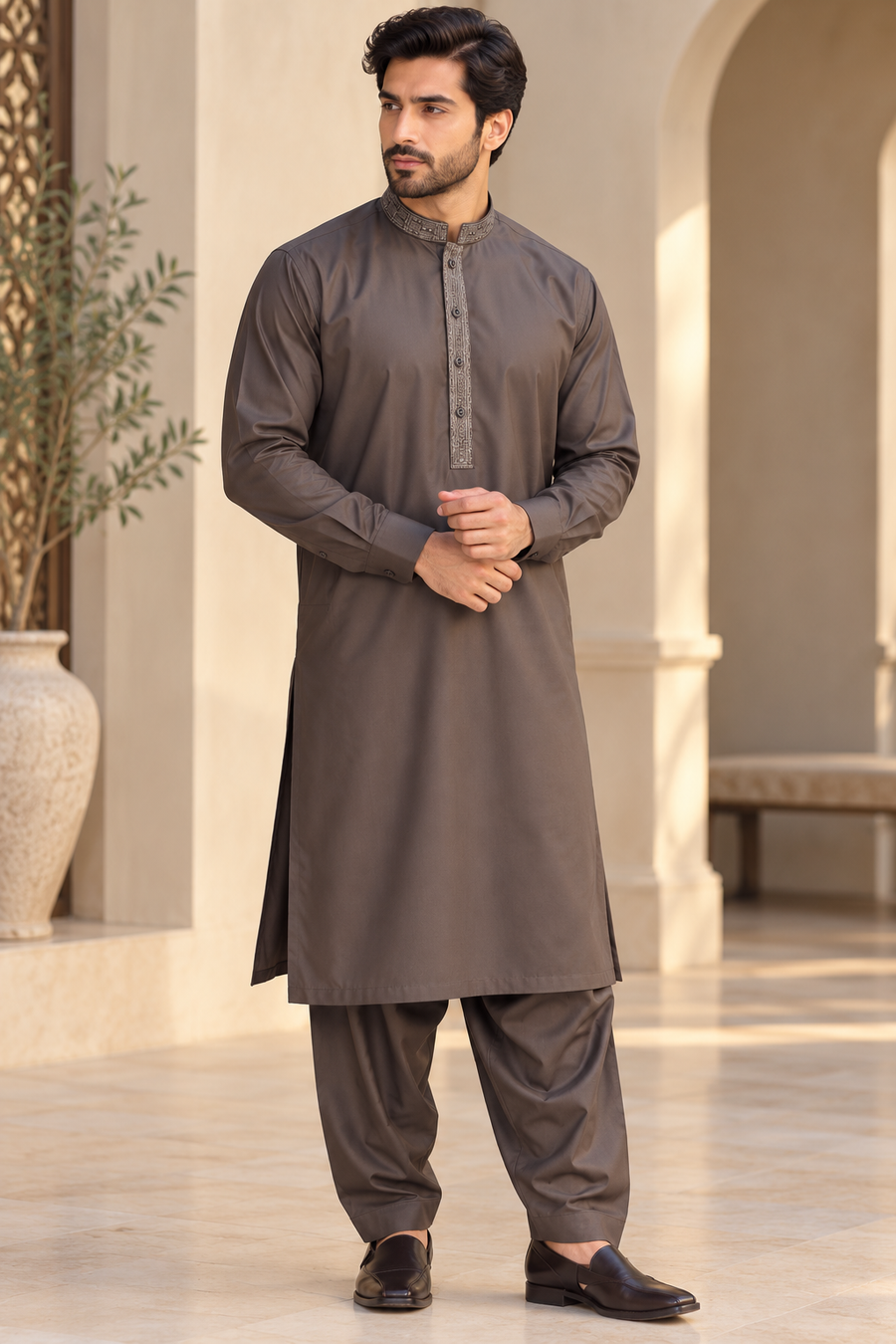 Men’s Lilac Embroidered Shalwar Kameez