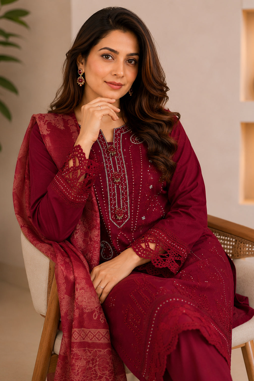 maroon ladies palazzo pakistani salwar kameez kurta suit casual everyday wear embroidered. 