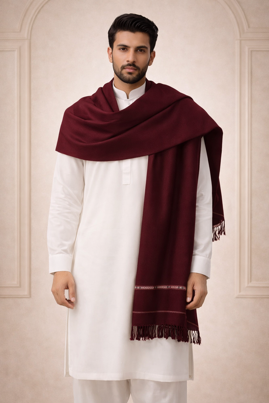 Maroon Men's Pakistani Wool Shawl