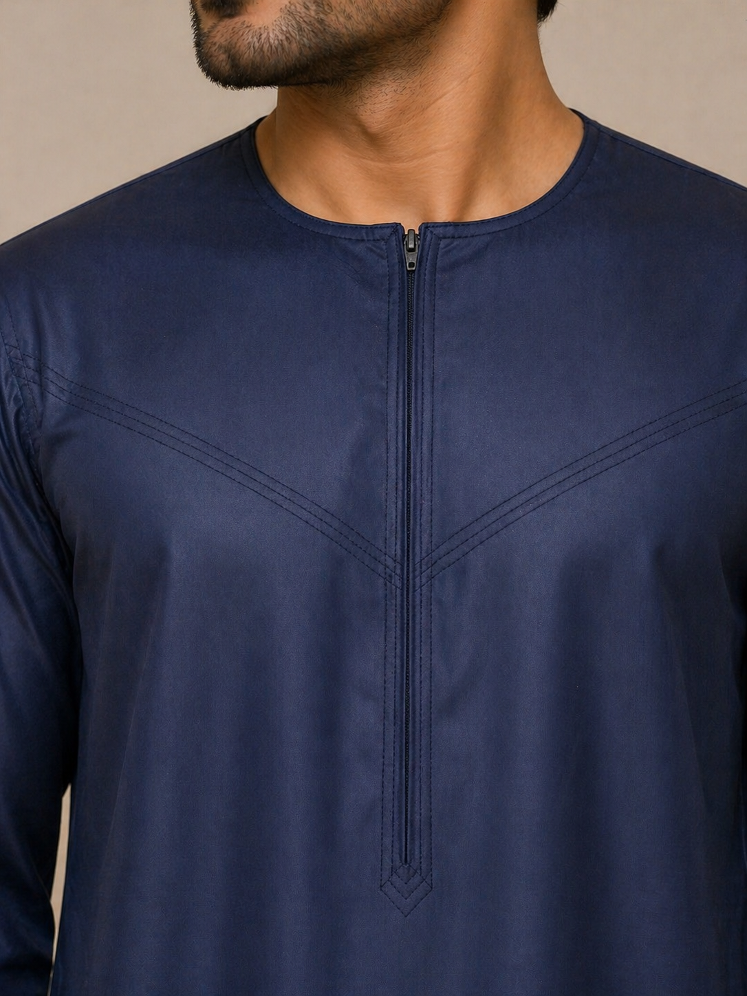 Mens blue jubba thobe uk Close up view for mosque prayer