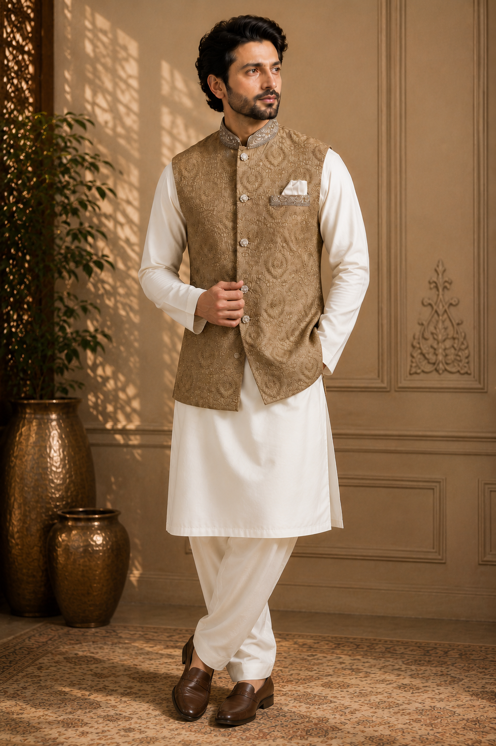 Antique Gold Mens Indian Nehru Jacket