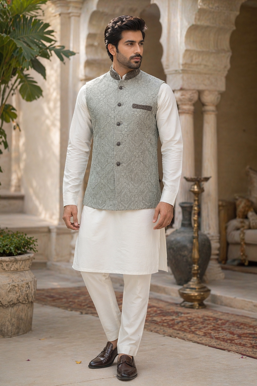 Mens grey indian nehru jacket wedding waistcoat