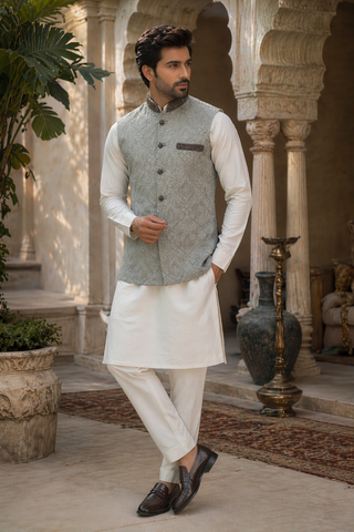 Mens grey indian nehru jacket wedding waistcoat
