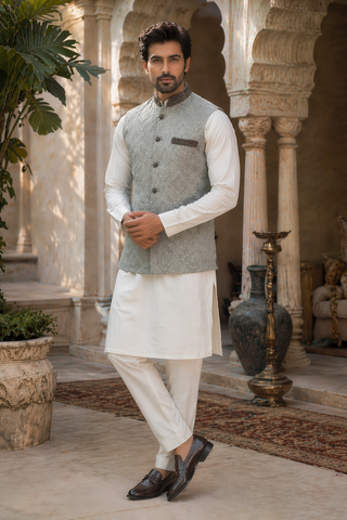 Mens grey indian nehru jacket wedding waistcoat